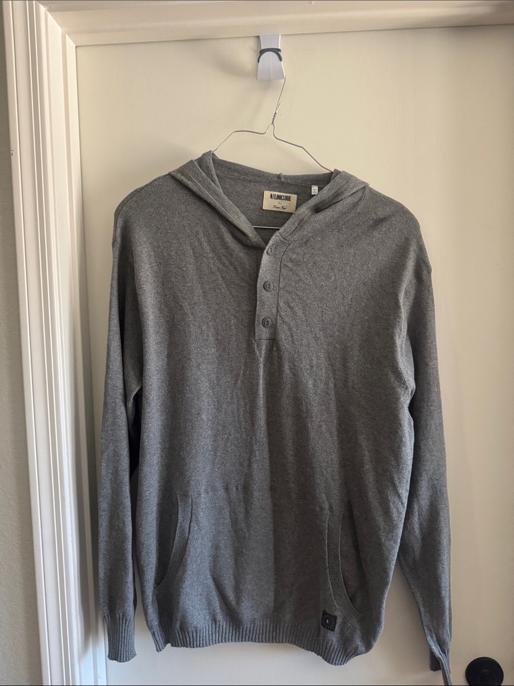 Linksoul Men's Gray Hooded Henley Sweatshirt